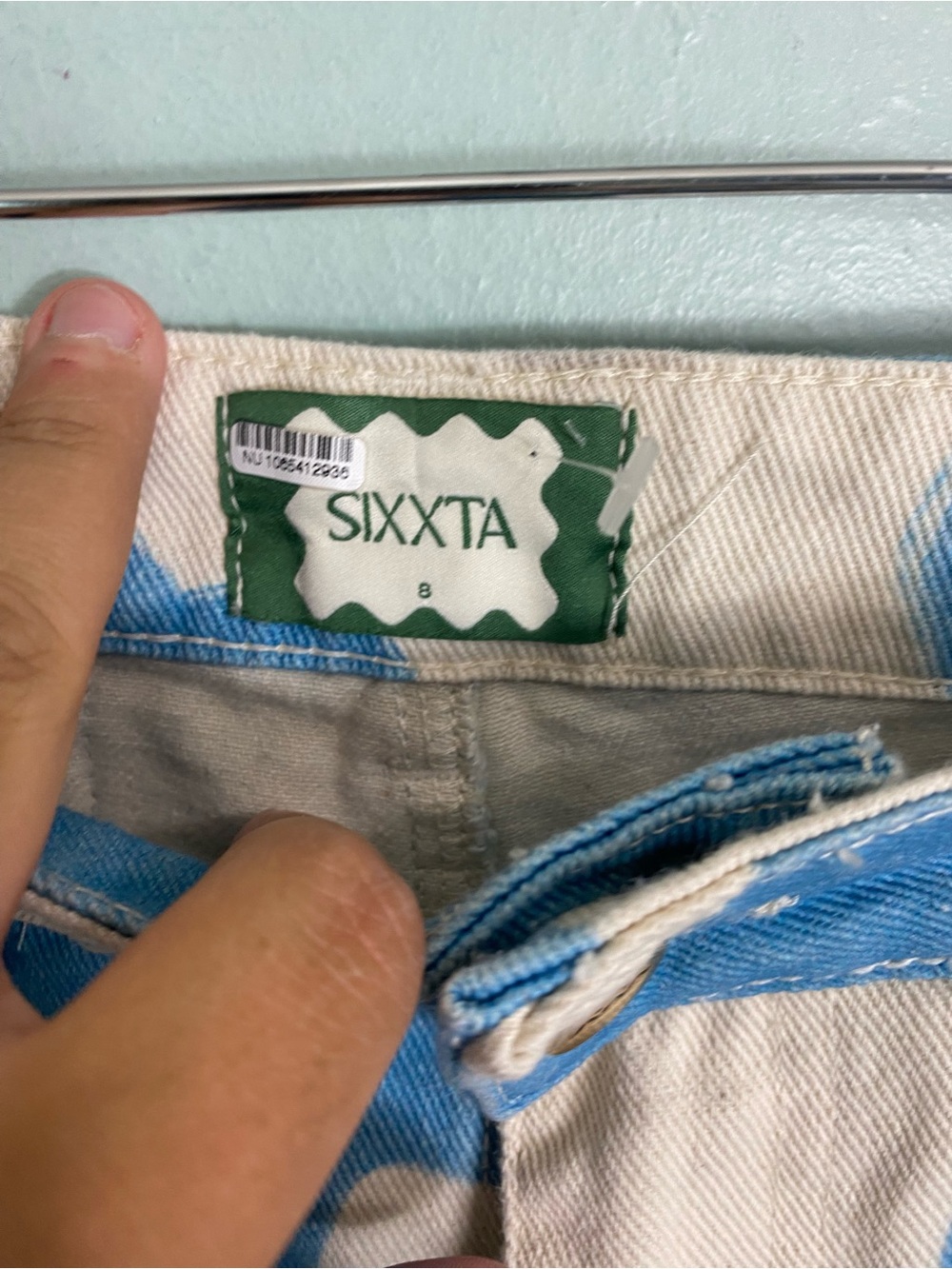 SIXXTA Lucky Blue Chill Jeans Cow Print Blue Creme Size 8 - Picture 3 of 5